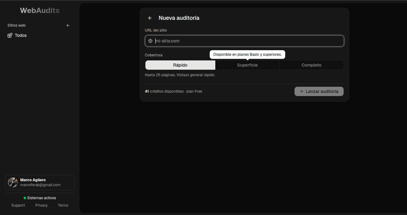 SaaS Webscann - new audit page preview
