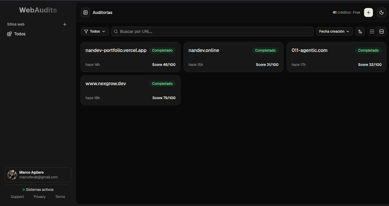 SaaS Webscann - dashboard preview