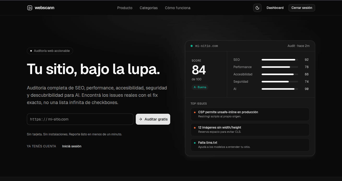SaaS Webscann - langing page preview